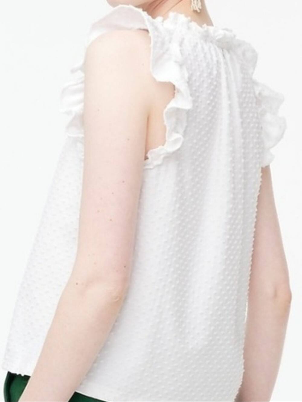 J. Crew White Swiss Dot V-Neck Ruffle-Cuff Cap Sleeve Top Size Large - Picture 2 of 10